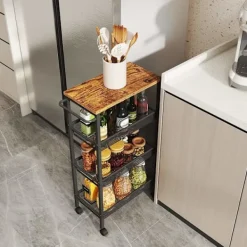 Rootz Living Köksö>Rootz 4 Level Troting Trolley - Kitchen Cart - Mal Nisch Shelf - Vintage Brown Black - Rymdräddande design - 22 x 45,4 x 77 cm