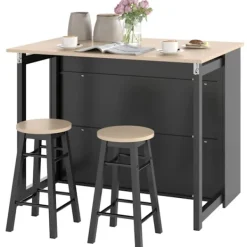 Rootz Living Köksö>Rootz 3 Piece Barset - Bar Table Set - Foldbar matuppsättning - 6 förvaringsfack - 116x70x89,5 cm