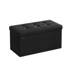 Rootz Living Kistor & Koffertar>Rootz 1 Storage Ottoman - Sittkista - Stor pall - MDF & skum - Imiterad linne - 38cm x 76cm x 38cm - Svart - 5,6 kg - 300 kg Kapacitet