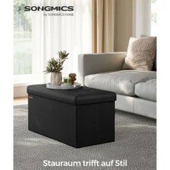 Rootz Living Kistor & Koffertar>Rootz 1 Storage Ottoman - Sittkista - Stor pall - MDF & skum - Imiterad linne - 38cm x 76cm x 38cm - Svart - 5,6 kg - 300 kg Kapacitet