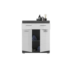 Rootz Living Byråer>Rootz Badrumsmöbler - breda byrå - modern fåfänga - vit högglans - rökt silver - 74 cm x 88 cm x 31 cm