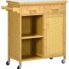 Rootz Living Köksö>Rootz Bamboo Köksvagn - Multifunktionsvagn - Serveringsvagn - 2 lådor - 1 skåp - 2 hyllor - Natur - 84L x 36W x 85H cm