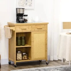 Rootz Living Köksö>Rootz Bamboo Köksvagn - Multifunktionsvagn - Serveringsvagn - 2 lådor - 1 skåp - 2 hyllor - Natur - 84L x 36W x 85H cm