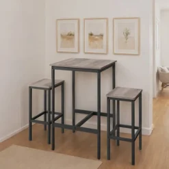 Rootz Living Matgrupper>Rootz Bar Table Set - Matbord - Högt toppbord - Space -Saving Design - 60 cm x 60 cm x 90 cm, avföring 30 cm x 40 cm x 65 cm