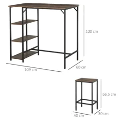 Rootz Living Matgrupper>Rootz Barbordsset - 2 barstolar - 3 hyllor - 3-delat - Brun - Sv
