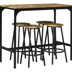 Rootz Living Matgrupper>Rootz Barbordsset - Industriell Design - 5 St.bordsset - 1 Barbord - 4 Barstolar - Sittgrupp - Köksbänk - Svart + Brun - 110L x 50W x 89,5H cm.