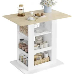 Rootz Living Matbord>Rootz Bart -bord med förvaring - Hemstångsbord - Multifunktionsbänk - 2 glashållare - 105 cm x 94 cm x 68 cm - brun, vit