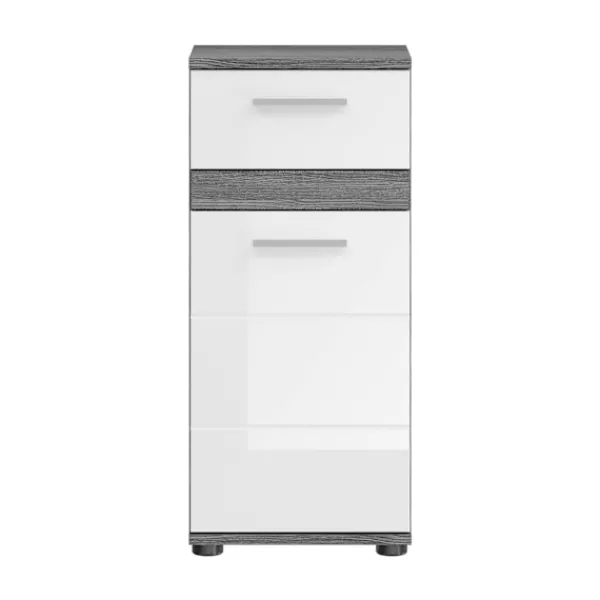 Rootz Living Byråer>Rootz Blake byrå - Badrumskåp - Lagringsenhet - Vit högglans - Rök silver replika - 35 cm x 79 cm x 31 cm