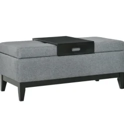 Rootz Living Kistor & Koffertar>Rootz Bänk - Bänk - Vardagsrum - Sovrum - Entré - Linneliknande polyester - Skum - Mörkgrå + Svart - 107 cm x 50 cm x 44 cm