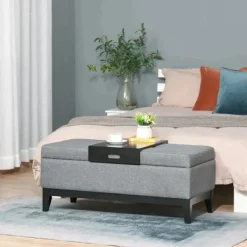 Rootz Living Kistor & Koffertar>Rootz Bänk - Bänk - Vardagsrum - Sovrum - Entré - Linneliknande polyester - Skum - Mörkgrå + Svart - 107 cm x 50 cm x 44 cm