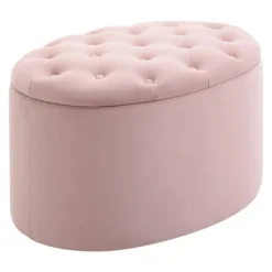 Rootz Living Sittpuffar>Rootz Bänk - Klädd bänk med förvaringsutrymme - Bröstbänk - Oval form - Hall - Sovrum - Vardagsrum - Sammetslen - Polyester - Rosa - 71 x 52 x 42 cm | Fyndiq