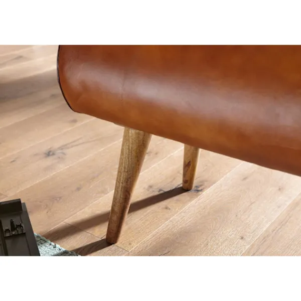Rootz Living Balkongmöbler>Rootz bänk äkta läder - massivt trä bänk 100x53x40 cm - 2-sits stoppad bänk hall springbok brun - Liten läder sängbänk Hall möbel hall bänk