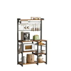 Rootz Living Köksö>Rootz Brown -Black Träkökshylla - Lagringsarrangör - Rustik Stand - Multi -N -N -hyllor - 42 x 90 x 167 cm