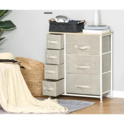 Rootz Living Byråer>Rootz byrå - Skänk - 7 lådor - Modern design - Spånskiva - Non-woven - Ljusgrå - 63,5 cm x 30 cm x 71 cm