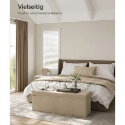 Rootz Living Kistor & Koffertar>Rootz Camel Brown Seat Chest - Förvaring Ottoman - Fotstöd - MDF-konstruktion - Imiterad linneklädsel - Skumstoppning - 38cm x 110cm x 38cm - 9,1kg - | Fyndiq