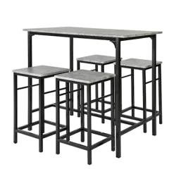 Rootz Living Matgrupper>Rootz 5-delade barbordsset - Barstolar - Matsalsset - Robust metallstomme - MDF-fanerskiva - Hög lastkapacitet - 100 cm x 87 cm x 60 cm bord, 32 cm x | Fyndiq