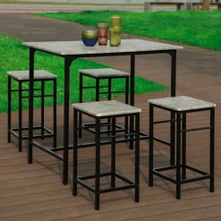 Rootz Living Matgrupper>Rootz 5-delade barbordsset - Barstolar - Matsalsset - Robust metallstomme - MDF-fanerskiva - Hög lastkapacitet - 100 cm x 87 cm x 60 cm bord, 32 cm x | Fyndiq