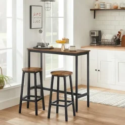 Rootz Living Matgrupper>Rootz 3-delade barbordsset - Vintage Brun-Svart - Spånskiva stål - 100cm x 90cm x 40cm - 65cm x 32cm (Ø x H) - 18,1kg - 100kg Statisk belastningskapac | Fyndiq