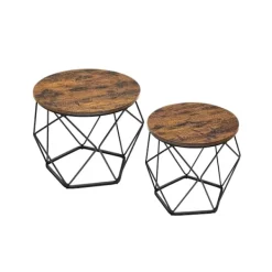 Rootz Living Småbord>Rootz 2-delade sidobord - Ändbord - Vintage Brun - Bläcksvart - Spånskiva och stål - 60 cm x 45 cm & 50 cm x 40 cm - 9,8 kg