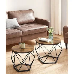 Rootz Living Småbord>Rootz 2-delade sidobord - Ändbord - Vintage Brun - Bläcksvart - Spånskiva och stål - 60 cm x 45 cm & 50 cm x 40 cm - 9,8 kg