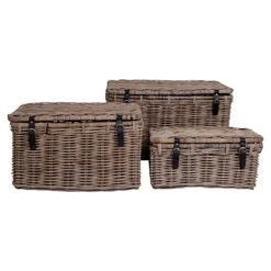 Rootz Living Kistor & Koffertar>Rootz Depok 3 -stycken Set Storage Trunks - Rattan Chests - Wicker Bins - Versatile Storage - 81x51x48cm, 71x41x41cm, 61x30x29cm