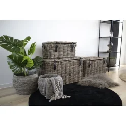 Rootz Living Kistor & Koffertar>Rootz Depok 3 -stycken Set Storage Trunks - Rattan Chests - Wicker Bins - Versatile Storage - 81x51x48cm, 71x41x41cm, 61x30x29cm