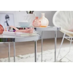 Rootz Living Småbord>Rootz design sidobord runt Ø 50-42 cm - 2 st vit silver med glas