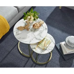 Rootz Living Småbord>Rootz design sidobord set om 2 vit marmor ser runt - Soffbord 2-