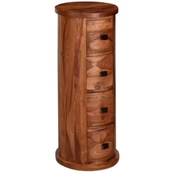 Rootz Living Byråer>Rootz design skänk sheesham massivt trä 35x85x35 cm - Skåp med 4 lådor - Smalt sidoskåp, massivt - Minikommod rund