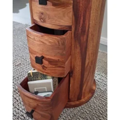 Rootz Living Byråer>Rootz design skänk sheesham massivt trä 35x85x35 cm - Skåp med 4 lådor - Smalt sidoskåp, massivt - Minikommod rund