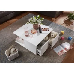 Rootz Living Soffbord>Rootz design soffbord 70x70 cm vitt - Vardagsbord med 2 lådor -