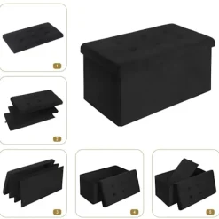 Rootz Living Sittpuffar>Rootz Förvaringsbänk - Osmansk - Sittkista - Sammetspall - Möbelkoffert - Klädd låda - Svart - 76x37,5x38 cm