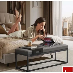 Rootz Living Kistor & Koffertar>Rootz förvaringsbänk i konstläder - ottomansk - Sittorganisatör - Vadderad kudde - 100 cm x 40 cm x 50 cm