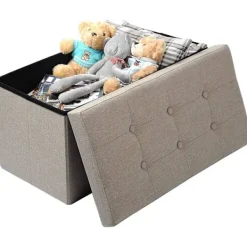 Rootz Living Kistor & Koffertar>Rootz förvaringspall - hopfällbar sitskista - stor kapacitet - Linnetyg - 76 cm x 38 cm x 37,5 cm - Skobänk - Sängbänk