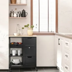 Rootz Living Köksö>Rootz förvaringsskåp - byrå - Organizer - MDF och furu - 67cm x 84,5cm x 37cm - Mobil med hjul - Finns i 3 färger