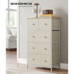 Rootz Living Byråer>Rootz Förvaringsskåp - Spånskiva Ståltyg Låda Front - Camel Yellow Cream White - Stor 30 x 56 x 93 cm - Lätt - Rymlig - Enkel montering