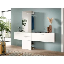 Rootz Living Byråer>Rootz Garderob Combination - Closet Set - Lagringslösning - Rymdbesparande design - Inkluderar spegel - vit melamin - 208x190x36cm