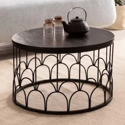 Rootz Living Soffbord>Rootz Handgjorda soffbord - Industriell design - Runt bord - Naturligt trä ådring - Handgjorda - 60cm x 60cm x 36cm - Mango massivt trä - Pulverlacker | Fyndiq