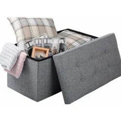 Rootz Living Kistor & Koffertar>Rootz hopfällbar förvaringspall med lock - Linne Ottoman - Stor kapacitet - Utrymmesbesparande - Bekväm sits - 76 cm x 38 cm x 37,5 cm