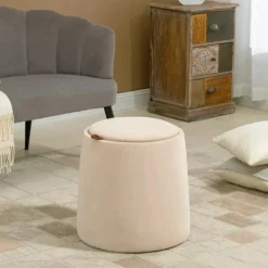 Rootz Living Sittpuffar>Rootz 2-i-1 pall - Soffbord - Sammetslook - Inklusive förvaringsutrymme och avtagbart lock - Beige - Ø44 cm x 47,5 cm