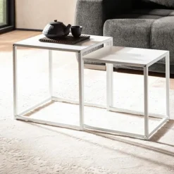 Rootz Living Småbord>Rootz Industrial Style Sidobord - Fyrkantiga gavelbord - Byggbord - Målat stål - 40cm x 40cm x 45cm & 35cm x 35cm x 40cm - Vit