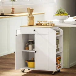Rootz Living Köksö>Rootz Kitchen Cart with Drawer - Mobile Storage - Versatile Trolley - Justerbara hyllor - 82 x 38 x 86,5 cm - Vit och brunt