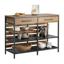 Rootz Living Köksö>Rootz Kitchen Island - Kökshylla - Kommod - Barbord - Vintagestil - Rymlig förvaring med 5 fack & 2 lådor - Robust metallram - Justerbara fötter - Enk | Fyndiq