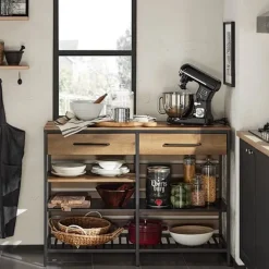 Rootz Living Köksö>Rootz Kitchen Island - Kökshylla - Kommod - Barbord - Vintagestil - Rymlig förvaring med 5 fack & 2 lådor - Robust metallram - Justerbara fötter - Enk | Fyndiq