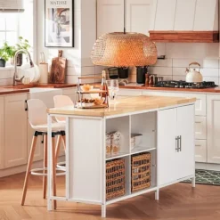 Rootz Living Köksö>Rootz Kitchen Island Förvaringsskåp - Matsalsbuffé - Displayställ - MDF - Metallram - Bordsskiva av gummi - 170cm x 89cm x 60cm
