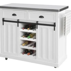 Rootz Living Köksö>Rootz Köksförvaringsvagn - Köksskåp - Skåp - Skänk - Köksö med topp i rostfritt stål & 2 skjutdörrar