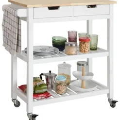 Rootz Living Köksö>Rootz Köksförvaringsvagn Serveringsvagn Kökshylla med topp av gummi 2 lådor 2 hyllor