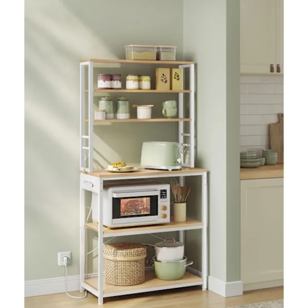 Rootz Living Köksö>Rootz kökshylla med uttag - Golden Oak Cloud White - Spånskiva stål - 40 cm x 80 cm x 167 cm - Modern förvaringsenhet - 21,2 kg