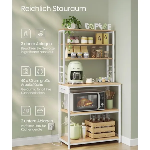 Rootz Living Köksö>Rootz kökshylla med uttag - Golden Oak Cloud White - Spånskiva stål - 40 cm x 80 cm x 167 cm - Modern förvaringsenhet - 21,2 kg