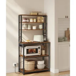 Rootz Living Köksö>Rootz Kökshylla Vintage Brun & Svart - Förvaringsenhet - Skåp - Spånskiva & Stål - 40cm x 80cm x 167cm - S Krokar - Lätt att montera